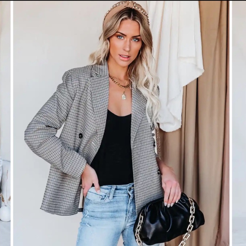 Women's Black and White Checkered Blazer